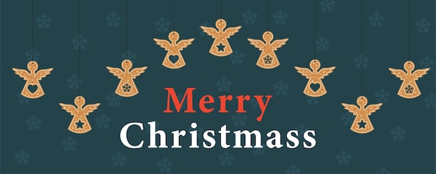 Рождественская подарочная карта Счастливого Рождества текстовый баннер с бумажными ангелами праздник оригами праздник со снежинками на заднем плане векторная иллюстрация для бизнеса и рекламы