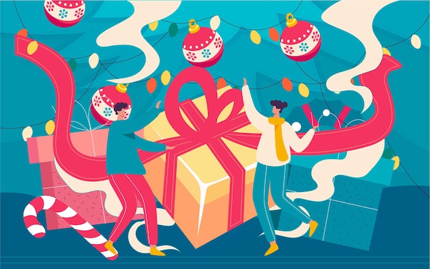 Рождественский подарок иллюстрация зима рождественская елка подарочная коробка фон событие плакат