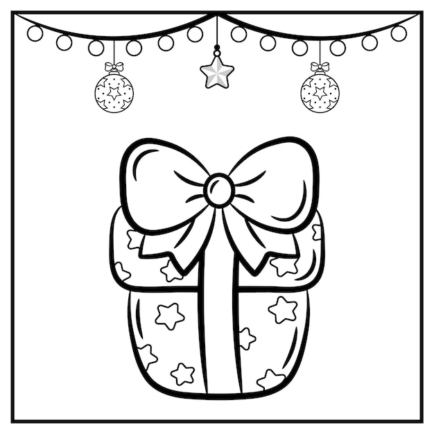 Christmas gift sketch with ornament for coloring