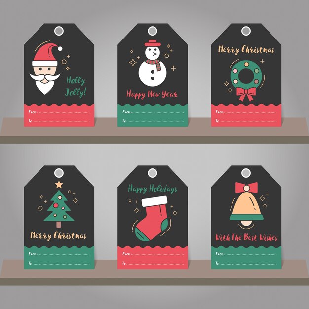 Vector christmas gift tags set. christmas elements modern design.