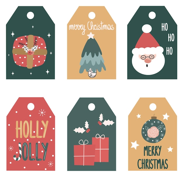 christmas gift tags set collection with holidays traditional elements and lettering text