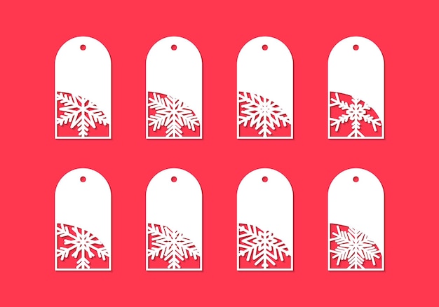 Рождественские подарочные бирки со снежинкой белые зимние ценники на товары, изолированные на красном фоне