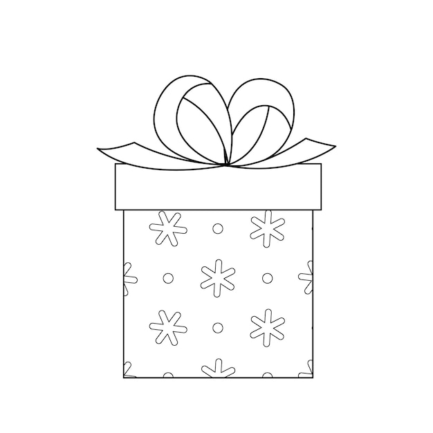 Christmas gift with snowflakes coloring book black and white present vector