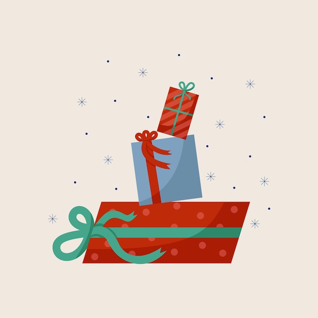 Vector christmas gifts in boxes, vector illustration in flat style.