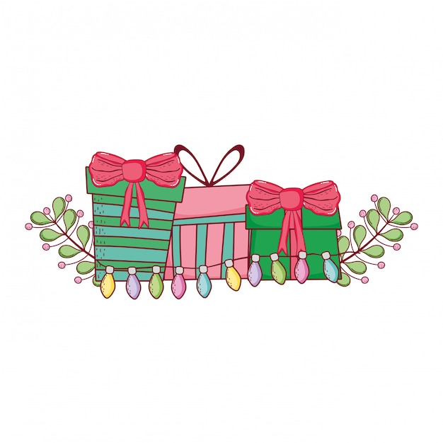 Vector christmas gifts boxes with wreath