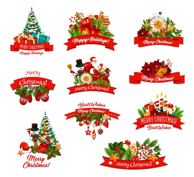 Christmas gifts and characters vector icons