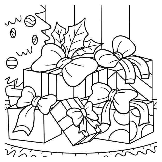 Christmas Gifts Coloring Page for Kids