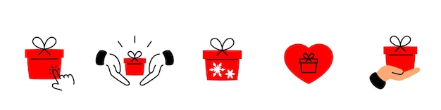 Набор иконок рождественских подарков рука держит иллюстрацию иконки подарочной линии