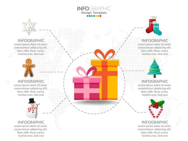 Regali di natale infographic con colori di decorazione e opzione.