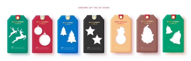 Christmas gifts tags vector set design Merry christmas and happy new year greeting tags with paper