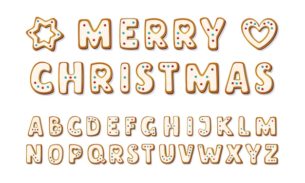 Christmas gingerbread alphabet glazed font winter icingsugar cookies in shape of english letters and