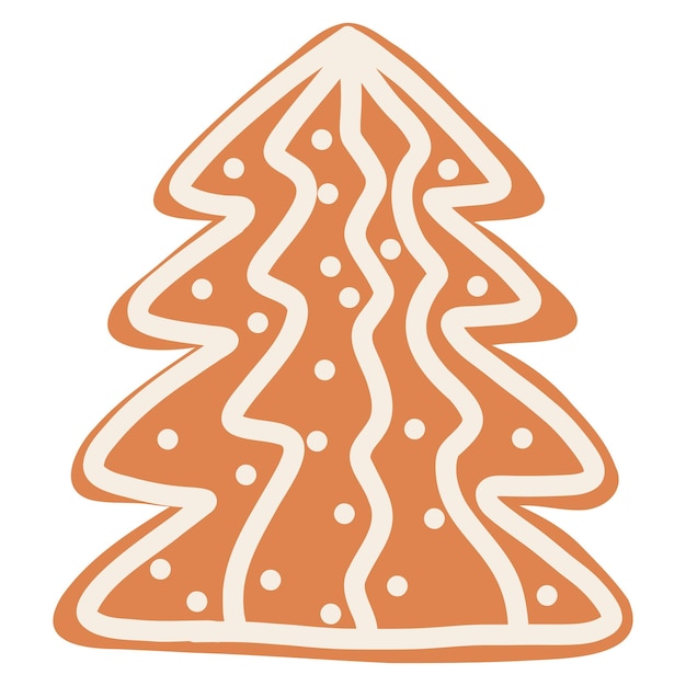 Рождественское пряничное печенье в мультяшном стиле Ручная рисованная векторная иллюстрация зимней праздничной еды Рождественская елка