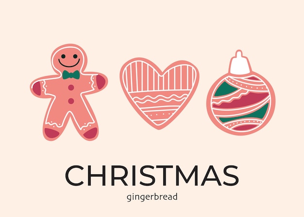 Christmas gingerbread cookie flat icon set