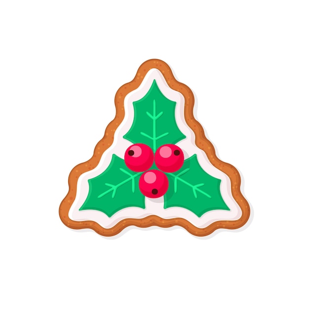 Vector christmas gingerbread cookie in shape of holly berry flat vector illustration