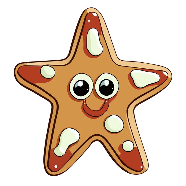 Vector christmas gingerbread cookie winter glazed sweet in shape of star hand drawn flat stylish