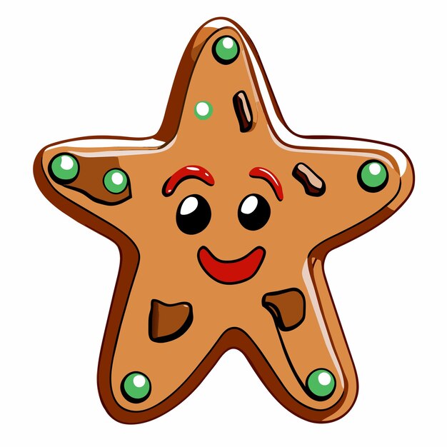 Vector christmas gingerbread cookie winter glazed sweet in shape of star hand drawn flat stylish