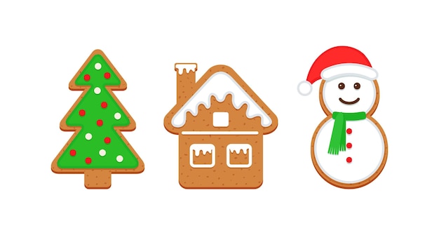 Christmas Gingerbread cookies Cute ginger bread house tree and snowman Classic Xmas biscuit