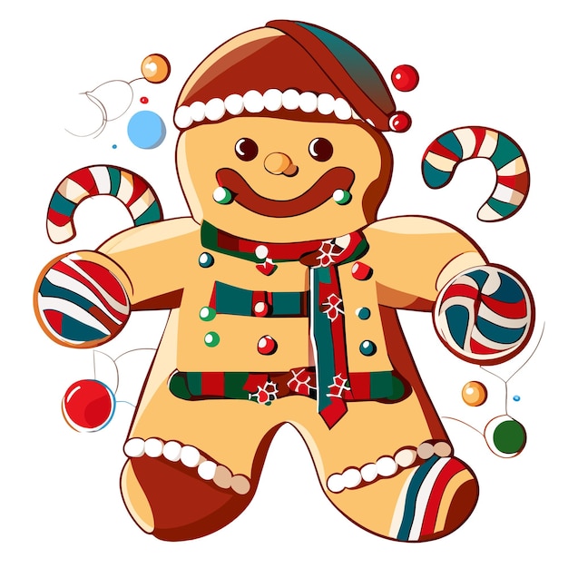 Christmas gingerbread cookies hand drawn flat stylish cartoon sticker icon concept isolated