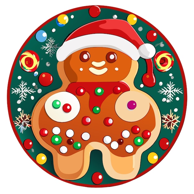 Вектор Рождественские имбирные печенье вручную нарисованные плоские стильные мультфильмы наклейка икона концепция изолирована