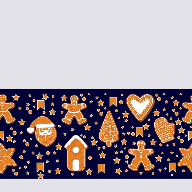 Christmas gingerbread cookies making a rectangular frame. vector illustration.happy winter holidays poster. new year. christmas holiday banner