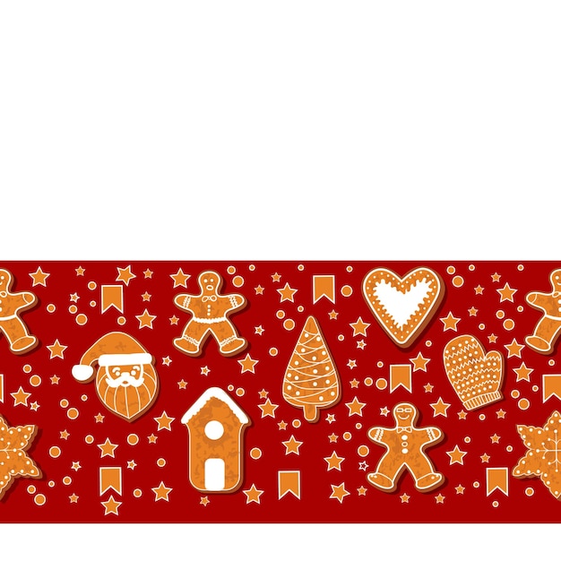 Christmas gingerbread cookies making a rectangular frame. Vector illustration.Happy winter holidays poster. New year. Christmas holiday banner