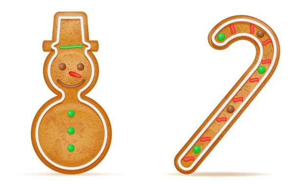 Vector christmas gingerbread cookies for new year's holiday celebration vector illustration isolated on whi