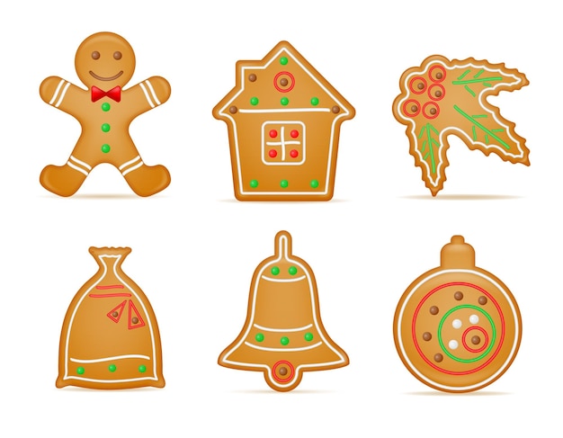 christmas gingerbread cookies for new year's holiday celebration vector illustration isolated on whi