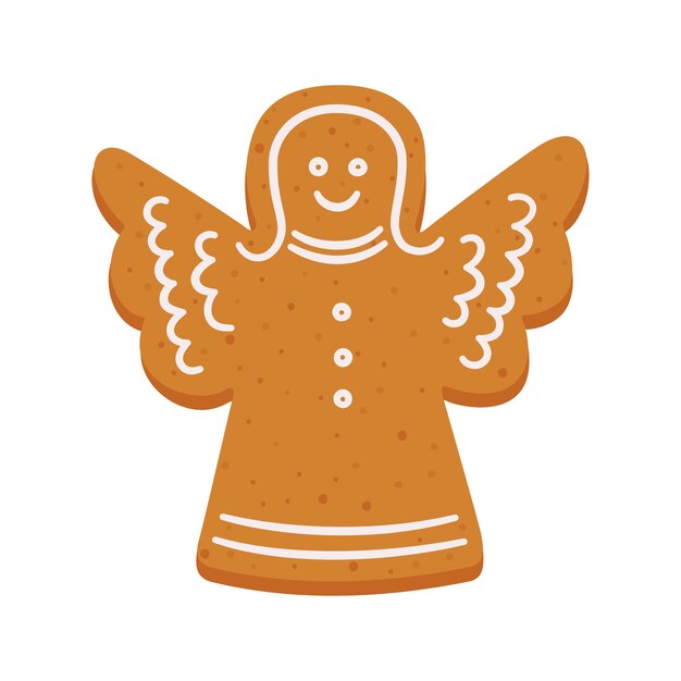 天使の形をしたクリスマスのジンジャーブレッドクッキー白い背景の上の孤立したベクトルオブジェクト