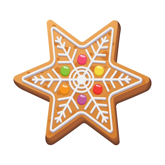 Christmas gingerbread. Festive sweet cookies in the form of a star decorated with sugar icing