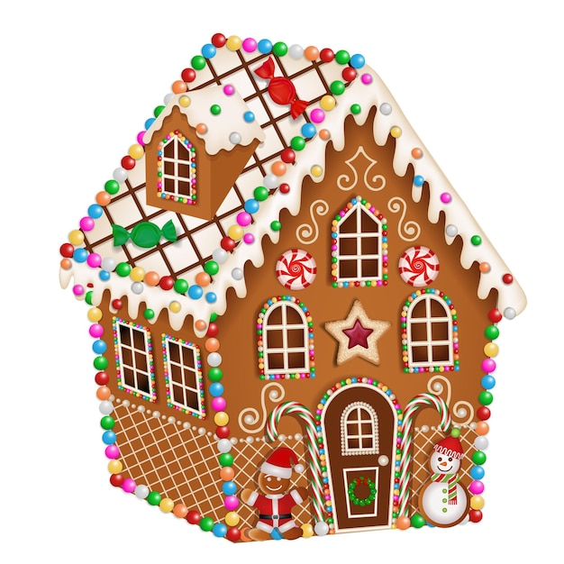 쿠키와 사탕이 있는 크리스마스 진저 브레드 하우스