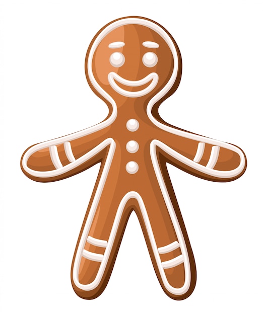 Christmas gingerbread man cookie.  on white background. Holiday  Illustration.