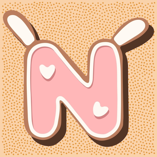 Pan di zenzero natalizio a forma di lettera con cuori di smalto rosa bianco orecchie di coniglio