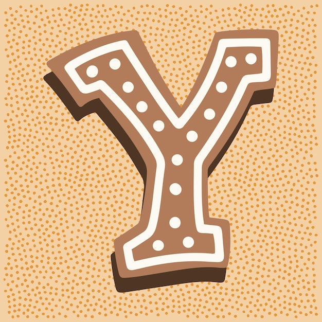 Vector christmas gingerbread in the shape of a letter y with white icing doodle