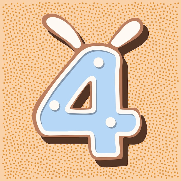 Vector christmas gingerbread in the shape of the namber with rabbit ears white blue glaze polka dots