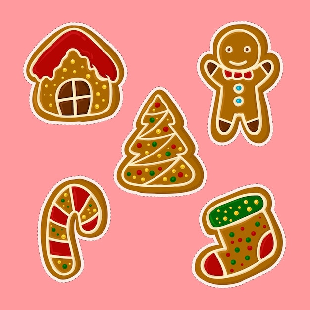 Vector christmas gingerbread sticker collection