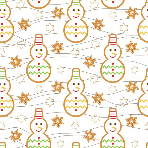 Christmas glazed snowmen seamless pattern Background with traditional New Years holiday pastries