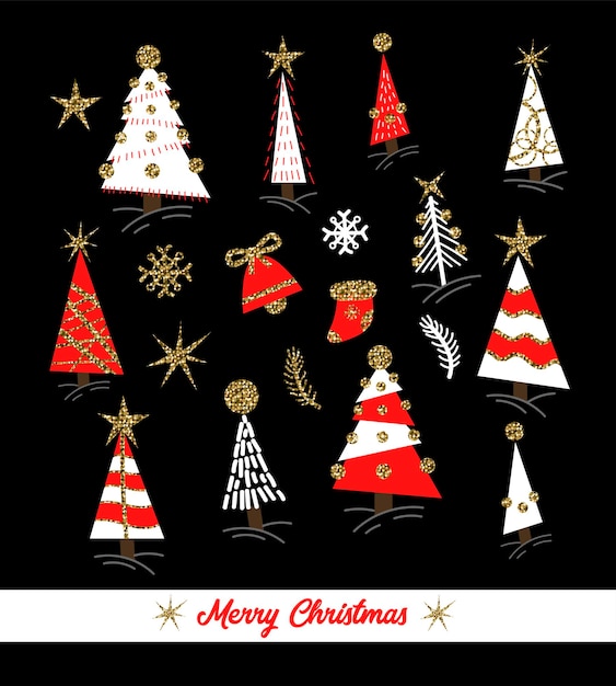 Vector christmas glitter trees bells and socks vector