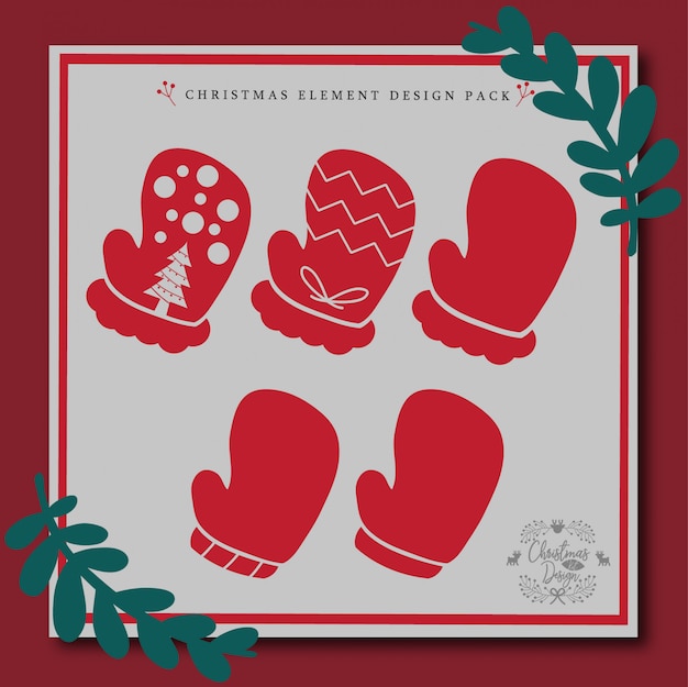 Vector christmas glove design element bundle kit