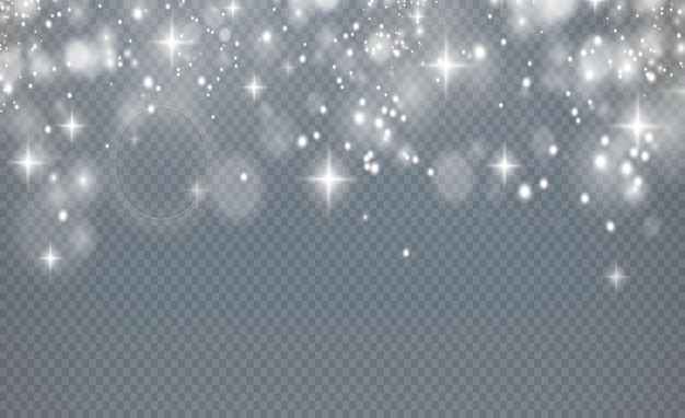 Vector christmas glowing light bokeh confetti and spark overlay texture for your design