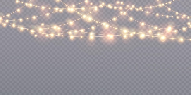 Christmas glowing lights isolated on transparent background For New Year's and holiday decorations