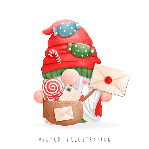 Vector christmas gnome, gnome mail. delivery. vector illustration