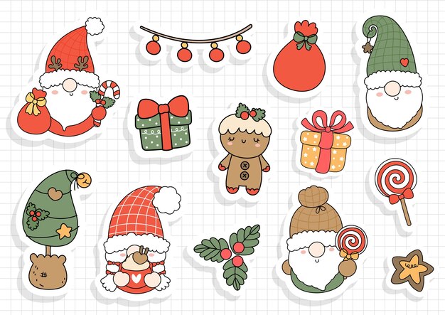 Vector christmas gnome sticker, scrapbook.