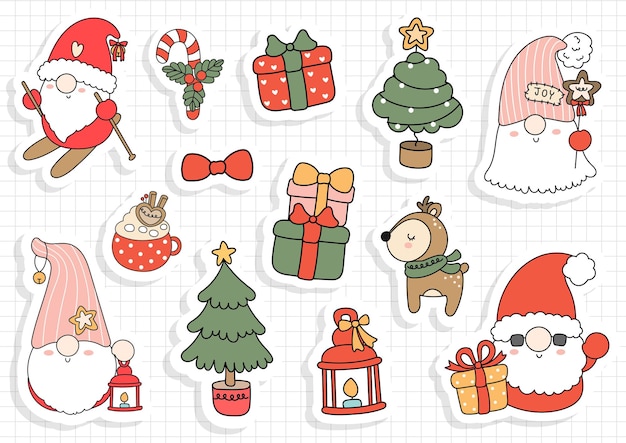 Vector christmas gnome sticker, scrapbook.
