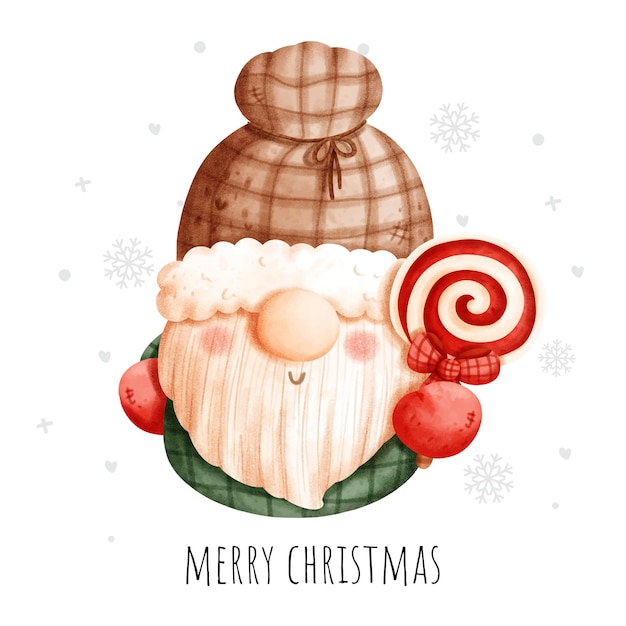 Christmas gnome watercolor greeting card