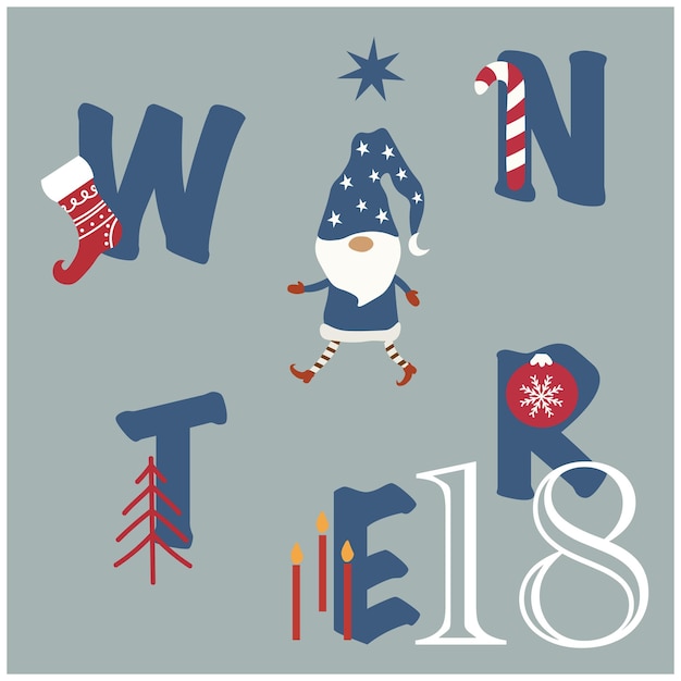 Christmas Gnomes Advent Calendar, vector illustration christmas eve creative winter set with numbers