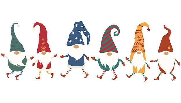Christmas Gnomes Set vector in white background