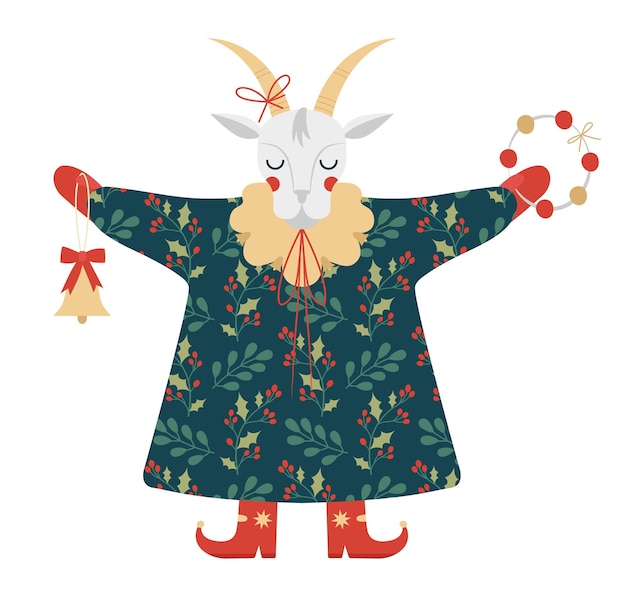 Vector christmas goat for participation in the nativity scene. ukrainian christmas character.