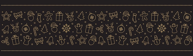 ベクトル クリスマスの金アイコンの要素の境界線黒い背景