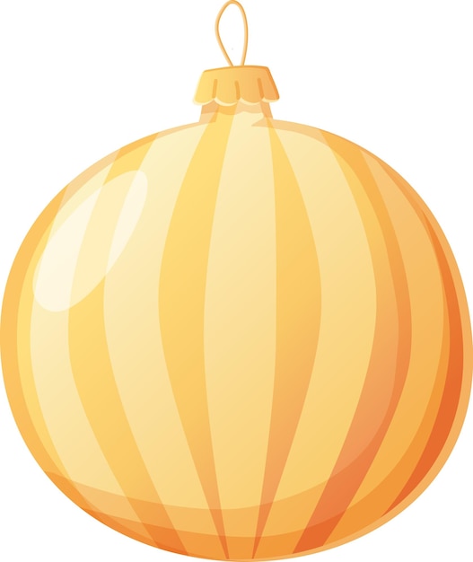 Christmas gold with stripes traditional ball in realistic cartoon style