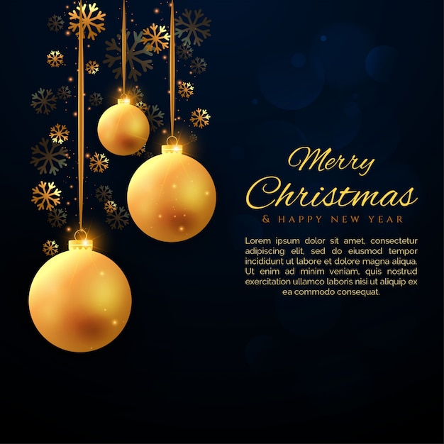 Christmas golden ball background with a snowflakes vector